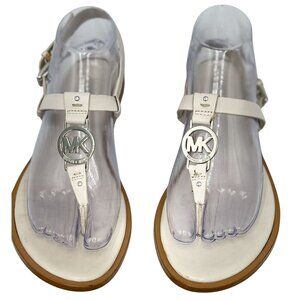Michael Kors Womens Leather Sandals Size 8.5M Ivory MK Logo Adjustable Strap